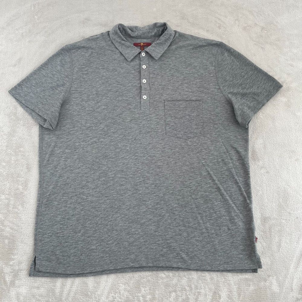 7 For All Mankind Polo Shirt Men XL Grey Short Sleeve Pocket Designer NWOT $169